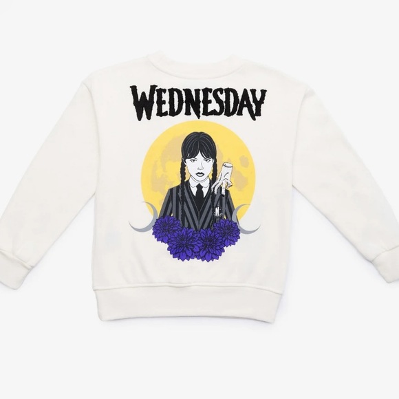 Wednesday Addams Girls Graphic Print Sweatshirt Embroidery NWT Sizes 7/8 & 14/16 - Picture 2 of 6